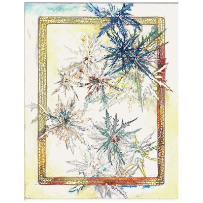 Original Framed Watercolor WINTER WHIRL by Debra Sprude, Organic Snowflake Design - image1